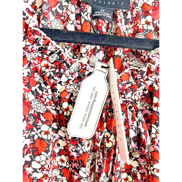 Women Plus 2X Blouse Sanctuary Georgette Red Floral Print Tie Neck Ruffle NWT - Picture 4 of 16